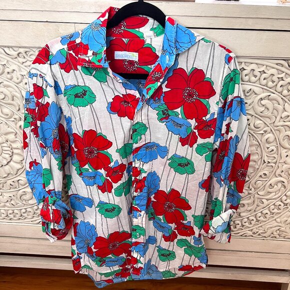 Seaplane Brand 100% Cotton Blue/Red/Green/White Floral Button Down - Small - Picture 1 of 6